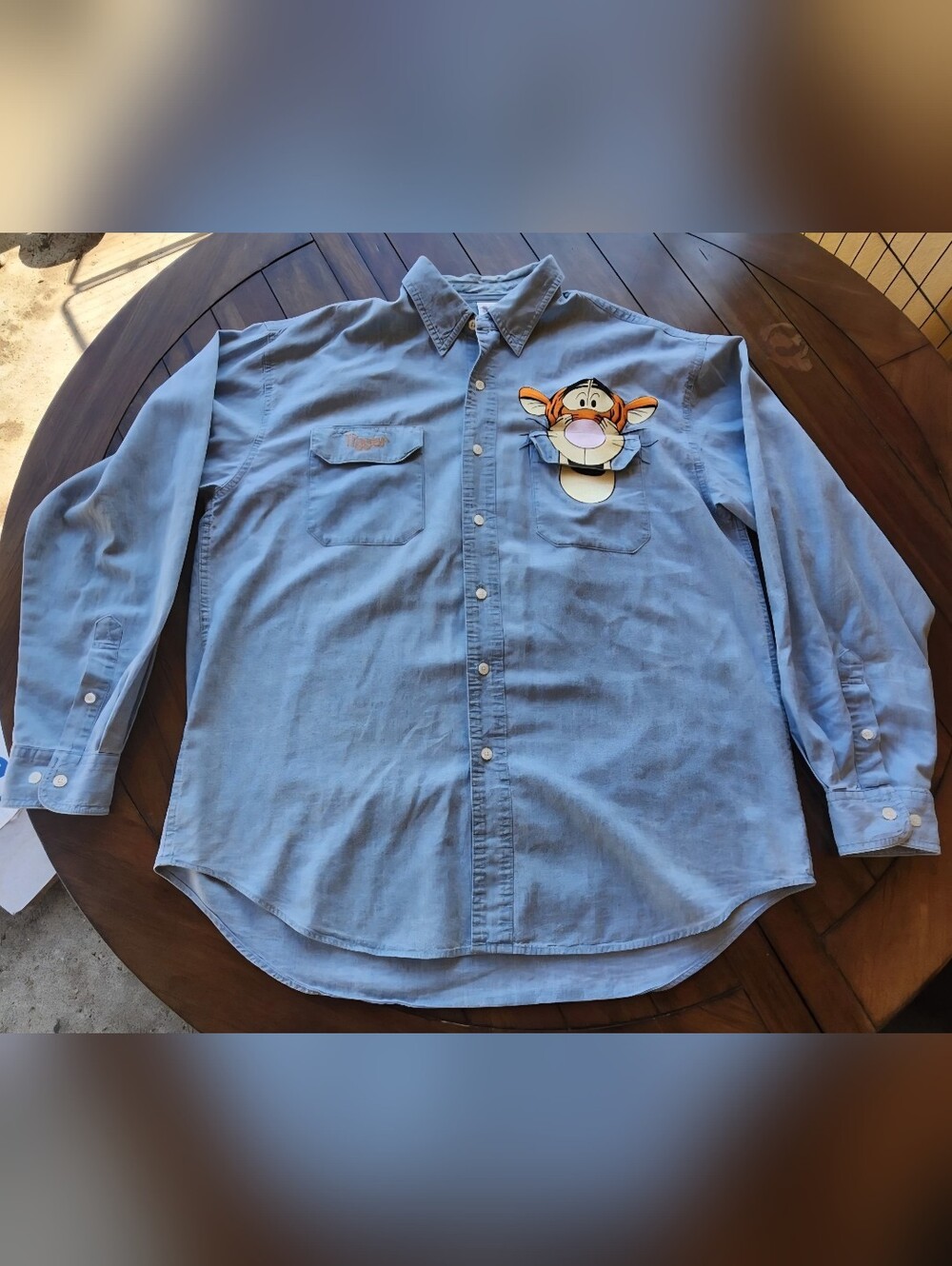 disney × vintage vintage disney tigger embroidered denim button up shirt